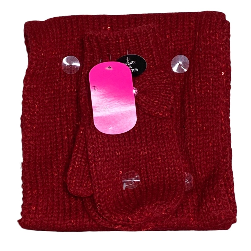 Betsey Johnson red sequined infinity scarf and mitten gift set NWT